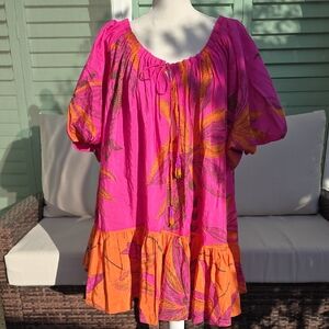 FARM Rio Pink and Orange Patterned Dress